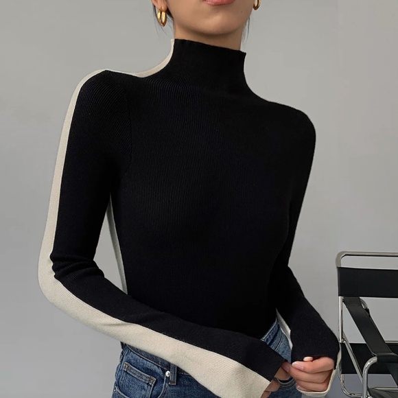 Two Tone Double Sided Long Sleeve Knit Top - Picture 1 of 5